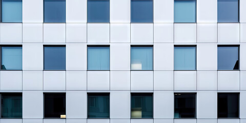 Multiple closed windows on a large office building. Modern facade. Windows of the business center