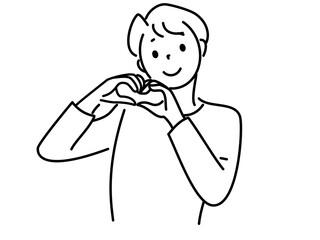 ハンドサインでハートをつくる笑顔の男性