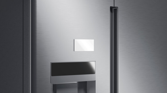 Blank white rectangle magnet on fridge mockup, side view