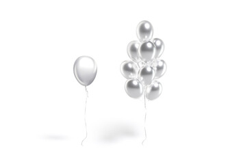 Blank silver round balloon single and bouquet mockup, front view