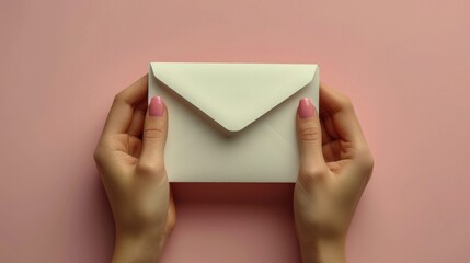  woman hand holding white  envelope, close up shot
