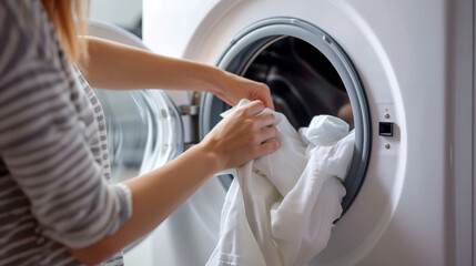 Fototapeta premium Transform your home with the convenience of a washing machine. Our stock photos capture the essence of domestic laundry, featuring modern appliances and the satisfaction of fresh clean clothes