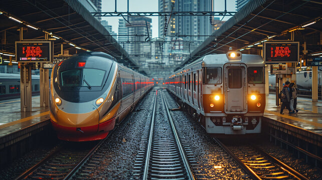 Explore the fascinating evolution of rail travel with our stock photos, comparing the charm of old trains with the efficiency and innovation of modern rail transport. 