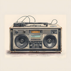 Vintage 1980s boombox cassette tape player - retro technology and urban style