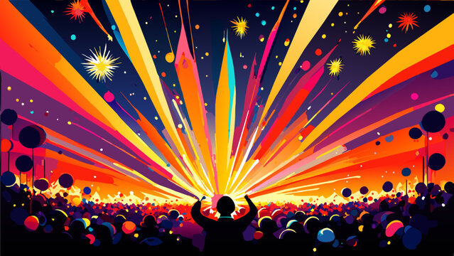 Fireworks painting the night sky. vektor illustation