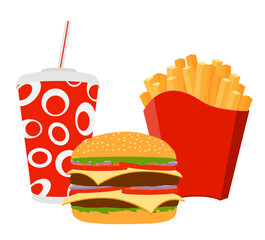 fast food icons pizza hamburger drink french fries coffee popcorn hot dog ice creamstock vector illustration