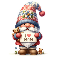 Obraz premium Cute Watercolor Gnome Mother's Day Clipart Illustration