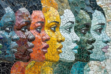 A Mosaic Of Diverse Faces Symbolizing Unity, Freedom, And Acceptance In Society. Сoncept Diversity In Fashion, Empowering Women, Breaking Beauty Stereotypes, Sustainable Fashion, Body Positivity