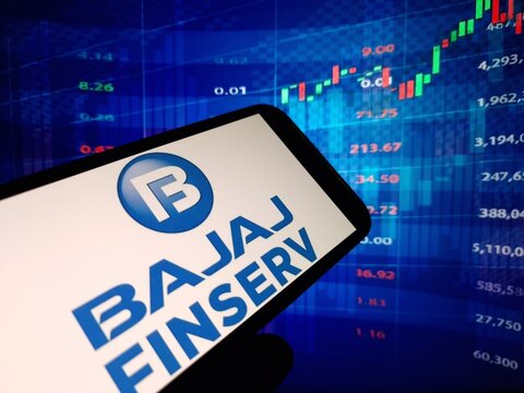 Konskie, Poland - January 21, 2024: Bajaj Finserv company logo displayed on mobile phone