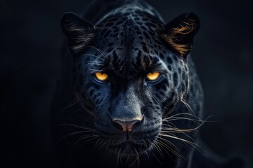 The Captivating Digital Art Of A Panther Facing Forward In A Black Background. Сoncept Wildlife Photography, Majestic Animals, Dramatic Portraits, Intense Expressions