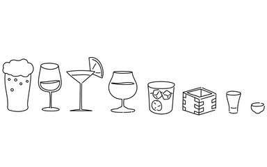 Sake to Western sake, cocktails, beer sets, simple line drawing illustrations - obrazy, fototapety, plakaty