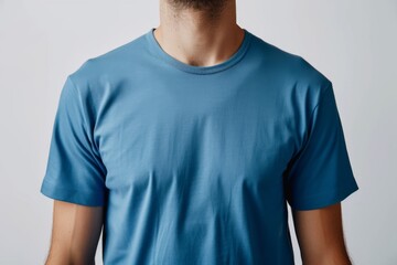 Obraz premium Man In Blue Tshirt On White Background, Mockup