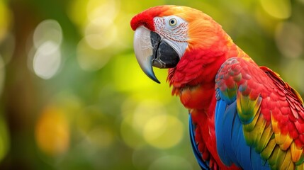 Obraz premium Beautiful colored macaw parrot, copy space A place to add text or designs.