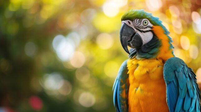 Beautiful colored macaw parrot, copy space A place to add text or designs.