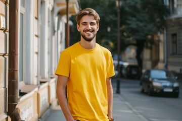 Yellow T-Shirt Mockup: Man's Street Style