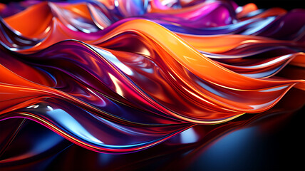 Vibrant Energy Lines in Abstract Wave Design, Illustration of Colorful Curve Pattern in Black Background