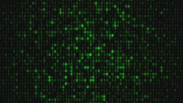 Realistic CRT Monitor styled green binary code motion background animation with digital glitch effect. This retro technology background is full HD and a seamless loop.