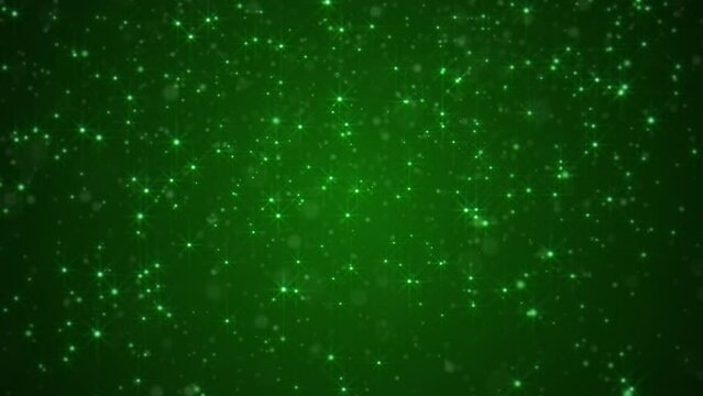 Shiny glittering green stars and particles. Glitzy elegant celebration party animation. Suitable as an alternative abstract luxury Saint Patrick's Day background.
