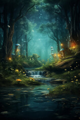 A beautiful mystic fairytale forest and river