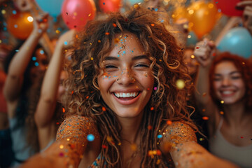 Obraz premium young smiling and happy woman at home party