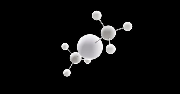 Dimethylmercury molecule, rotating 3D model of neurotoxins, looped video on a black background