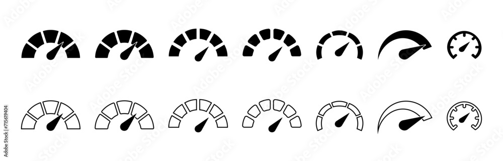 Poster speedometer icons. vector scale, performance level. speed indicator. infographics of risk, indicator