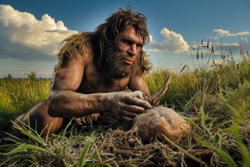 Chronicles of prehistoric life: primitive man, delving into the mysteries of early human existence, tools, culture, and survival in the ancient epochs of our evolutionary past
