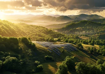 Fototapeten Eine idyllische Mischung aus Natur und erneuerbarer Energie solar, PV Anlage © REWLO