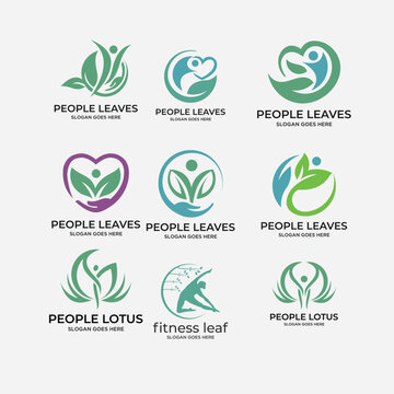 medical set modern leaf logo template