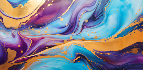 Fototapeta premium with gold, blue, and pink colors, this oil painting is stunning, in the style of fluid photography, decorative backgrounds, aerial view, marble, dark purple 