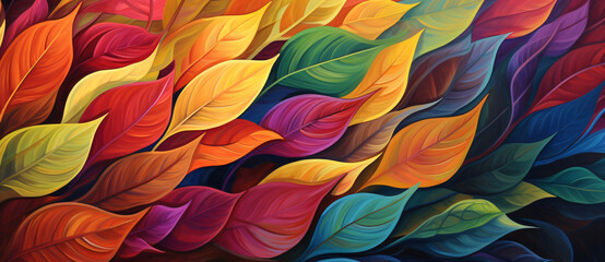 the colors of this painting are very bright, in the style of leaf patterns, vintage graphic design, smokey background, warm color palette, shaped canvas