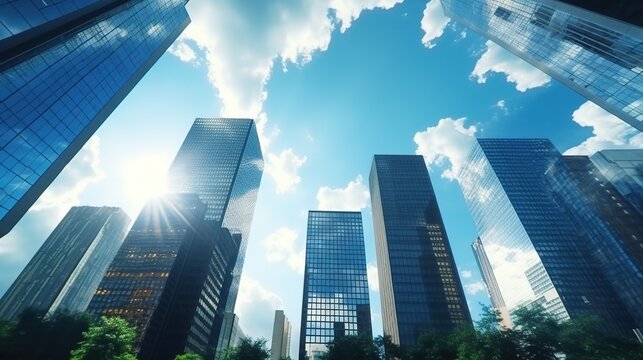 Reflective Skyscraper Business Office Buildings. Big Modern City Urban Landscape

