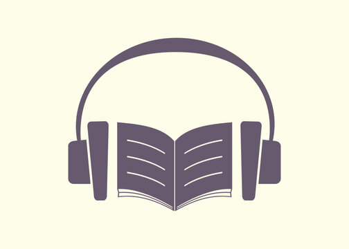 Audiobook. Listening to an audiobook on headphones. Earphone. Icon. Symbol. Icon. Sign. Listen to the podcast. Stream. Vector illustration.
