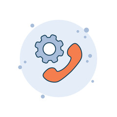 Cartoon phone with gear icon vector illustration. Mobile on bubbles background. Settings sign concept.