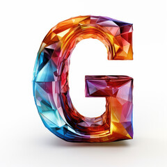 Colourful glass textured letter G on clear white background	