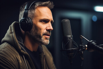 Modern radio station studio online live on air broadcasting storytelling news media Generative AI