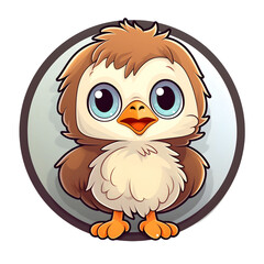 Sweet Baby Owl in Brown and Beige: Charming Cartoon Sticker Design with Circular Background