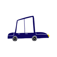 Cartoon blue passenger car. Side view. Transport in Scandinavian style, colourful transport. Images transport or vehicle for children.