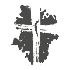 Grunge style christian cross icon with positive female jumping out and fly away