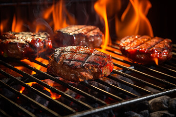 Meat barbecue burgers were prepared grilled on barbecue fire flame grill AI Generation