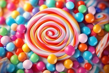 Delicious candy with colorful background for poster, wallpaper, promotion. Generative AI