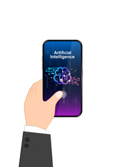 Artificial intelligence in smart devices or gadgets, Advanced technology generative for creative ideas and learning to use, Smartphone and mobile phone with Ai. Security isolated on white background.