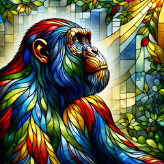 Stained glass ape - obrazy, fototapety, plakaty