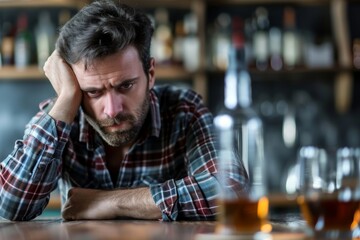 Desperate alcoholic man with alcoholism and alcohol addiction problems. - obrazy, fototapety, plakaty