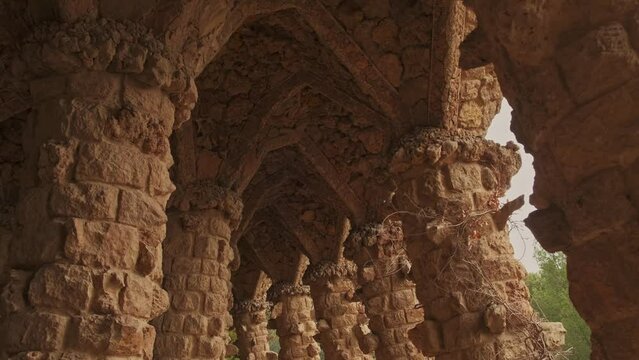 Motion Footage of columns in Park Guell Barcelona.