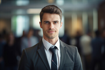 Fototapeta premium Generative AI portrait of happy successful confident office worker
