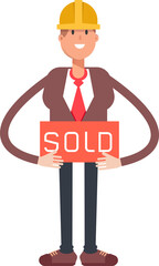 Engineer Character Holding Sold Signage
