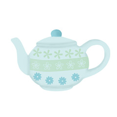 Pastel Blue Teapot with Floral Pattern – Cozy Tea Illustration