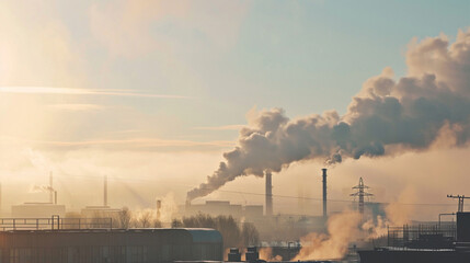 Cinemagraph Smoke Stack Air Pollution From Factory. Global warming concept. - obrazy, fototapety, plakaty