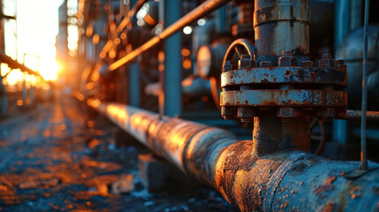 Industrial Precision: Close-Up of Pipeline and Pipe Rack in Petroleum or Chemical Plant, Emphasizing the Intricate Details of the Industrial Zone